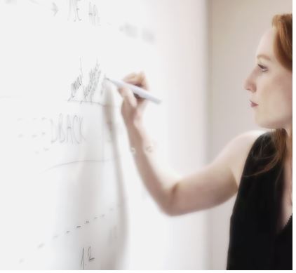 woman writing on board